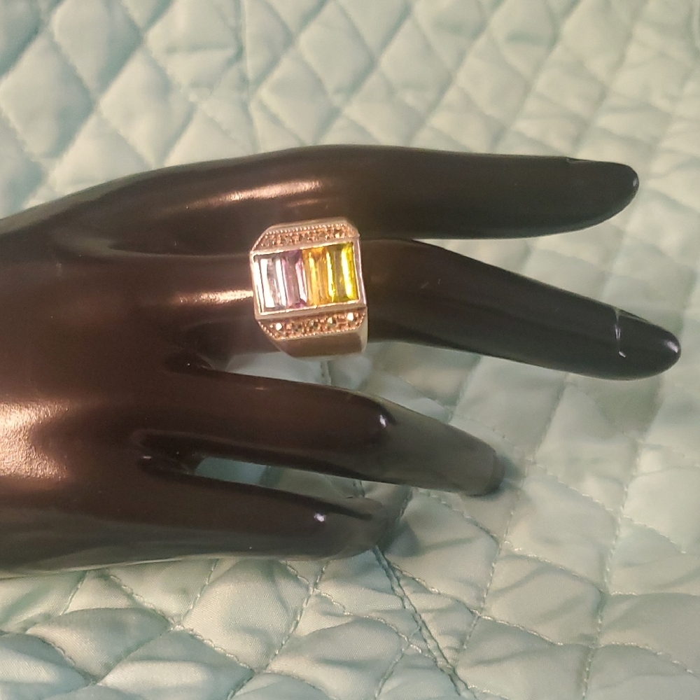 Vintage 925 Multicolor Gemstone Marcasite Ring Sisez 7